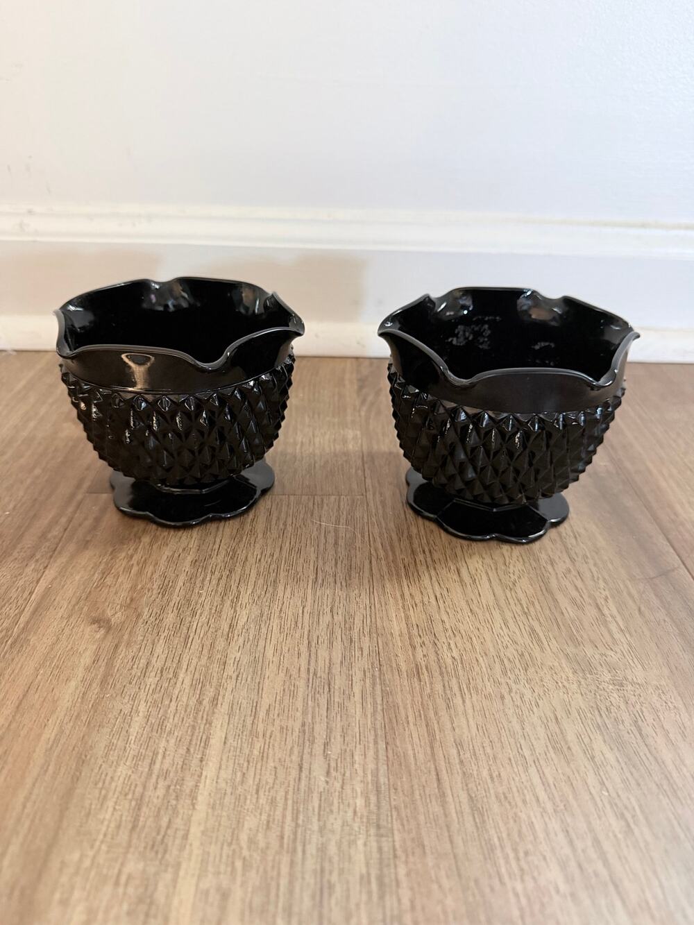 Vintage Indiana Tiara Set of 2 Cameo Black Diamond Point Candle Holders